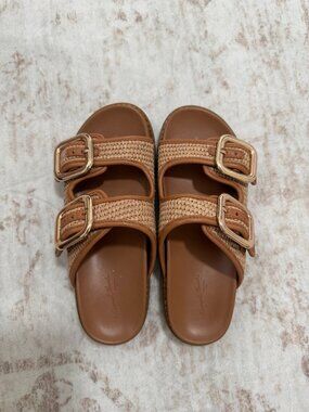 Universal Thread Tan Raffia Buckle Slide Sandals 6.5